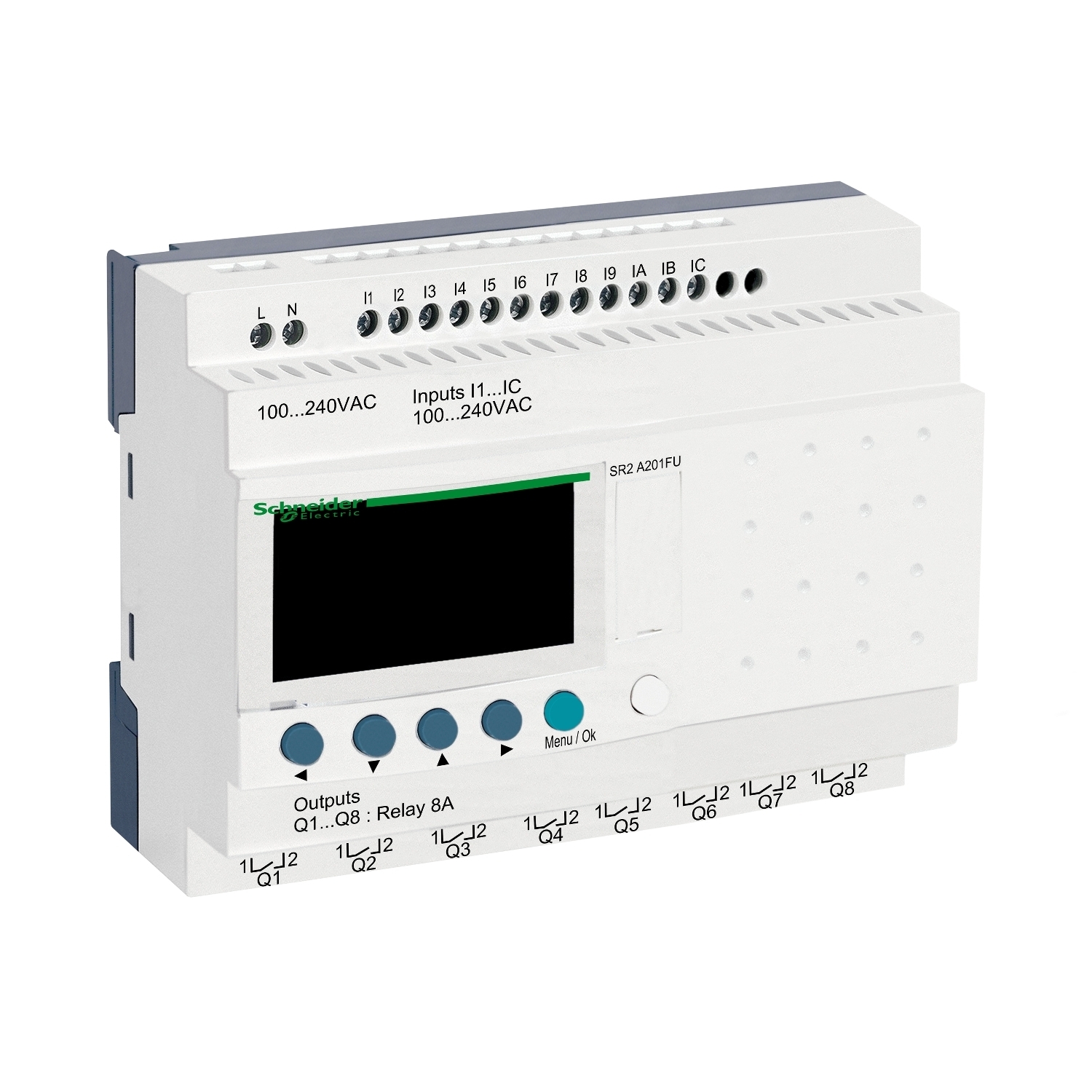 compact smart relay, Zelio Logic SR2 SR3, 20 IO, 100 to 240V AC, no clock, display