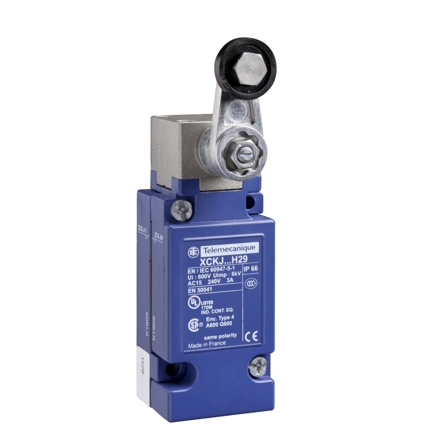 Limit switch,  XC Standard, XCKJ, thermoplastic roller lever, 1C/O, snap action, Pg13