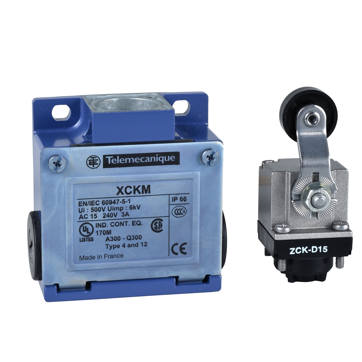 Limit switch, Limit switches XC Standard, XCKM, thermoplastic roller lever, 1NC+1 NO, snap action, 1/2NPT