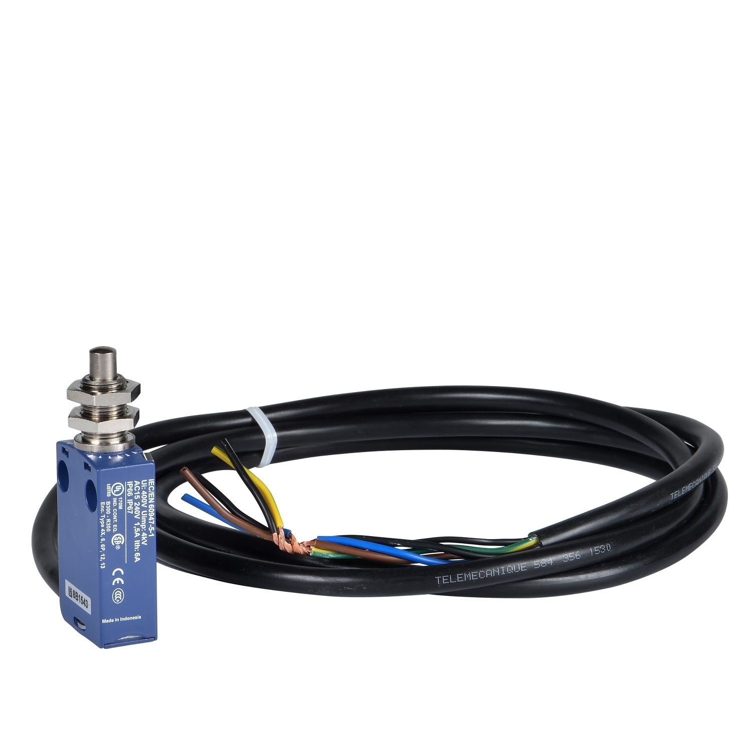 Limit switch, Limit switches XC Standard, XCMD, M12 metal end plunger, 1NC+1 NO, snap, 1 m