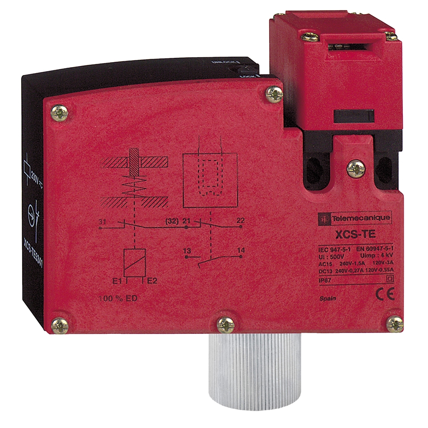 Safety switch, Telemecanique Safety switches XCS, plastic XCSTE, 2NC, slow break, 1 entry tapped 1/2" NPT -24 V