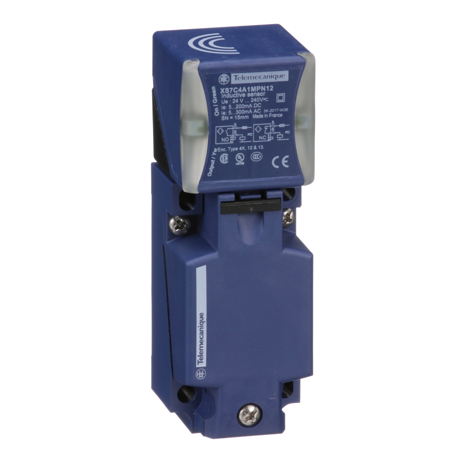 inductive sensor, XS7, 40x40x117, PBT, sensing 15 mm, 24 to 240 VAC/DC, terminals