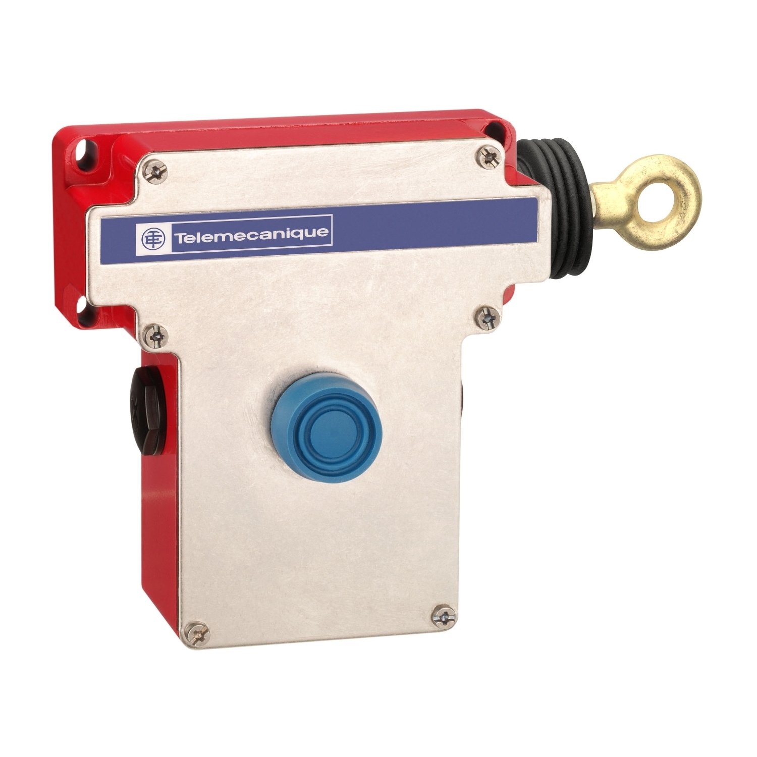 Latching emergency stop rope pull switch, Telemecanique rope pull switches XY2C, e XY2CE, RH side -2NC+2 NO, Booted pushbutton