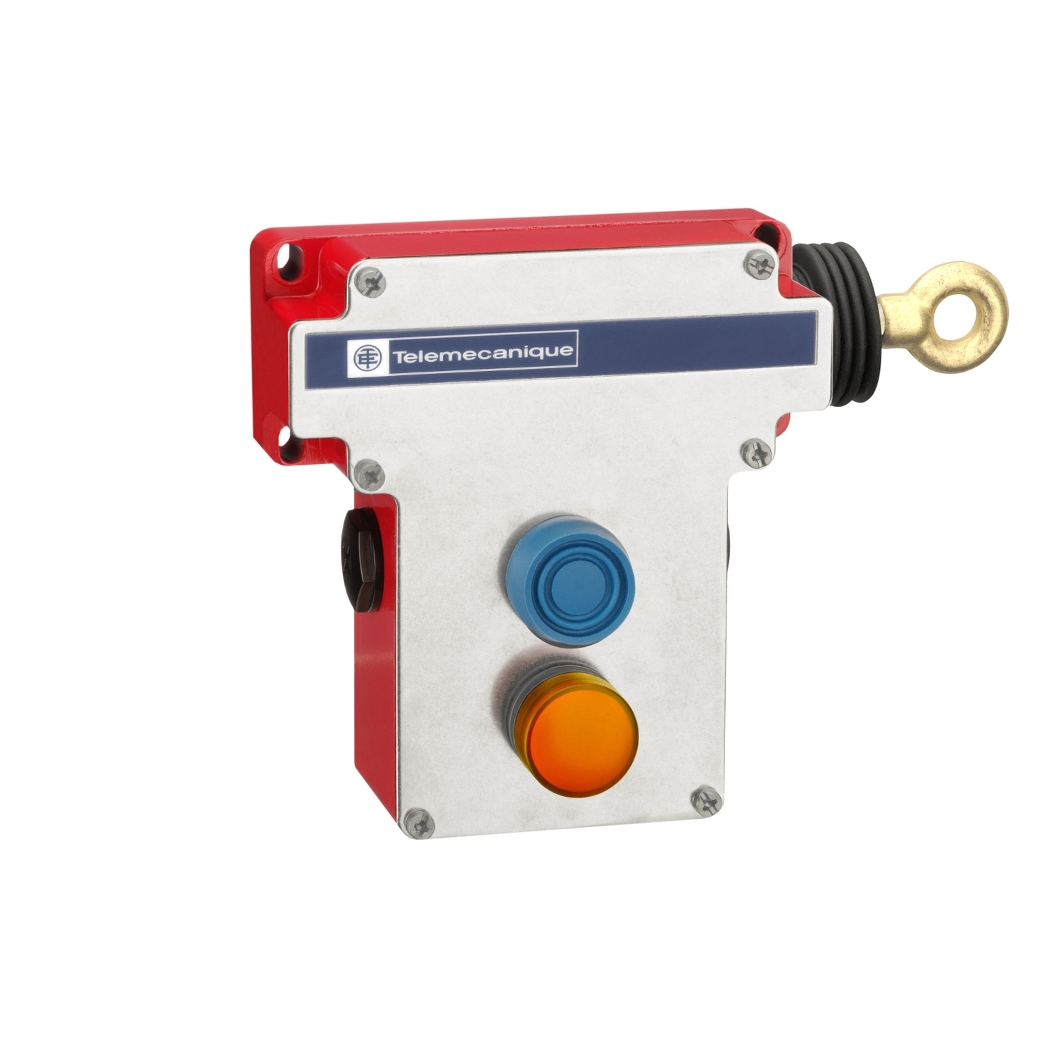 Latching emergency stop rope pull switch, Telemecanique rope pull switches XY2C, RH side, 2NC+2 NO, pilot light 130 V, boot