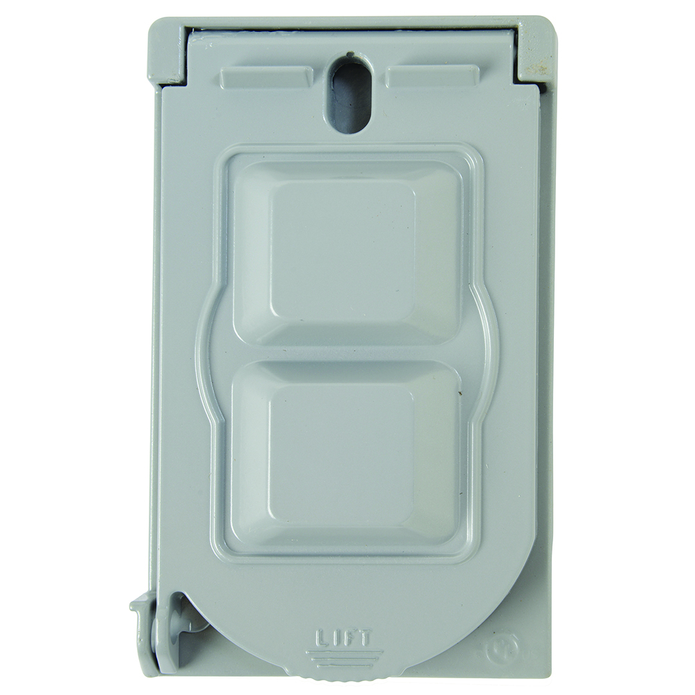 Cast Weatherproof Cover Verticle,Toggle Switch + 1.750 Power Outlet,1 Self Closing Lid, Gray