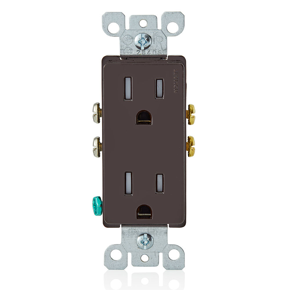 15 Amp 125 Volt, Tamper Resistant, Decora Duplex Receptacle, Straight Blade, Grounding, Brown