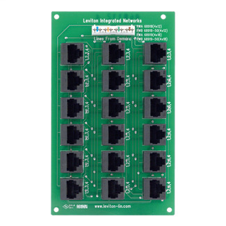 4x18 Telephone Distribution Board. Distributes up to 4 telephone lines through 18 connections. Includes 18 modular RJ-45 jack outputs (Line 1,2,3,4). Includes 4-pair 110-type IDC input.