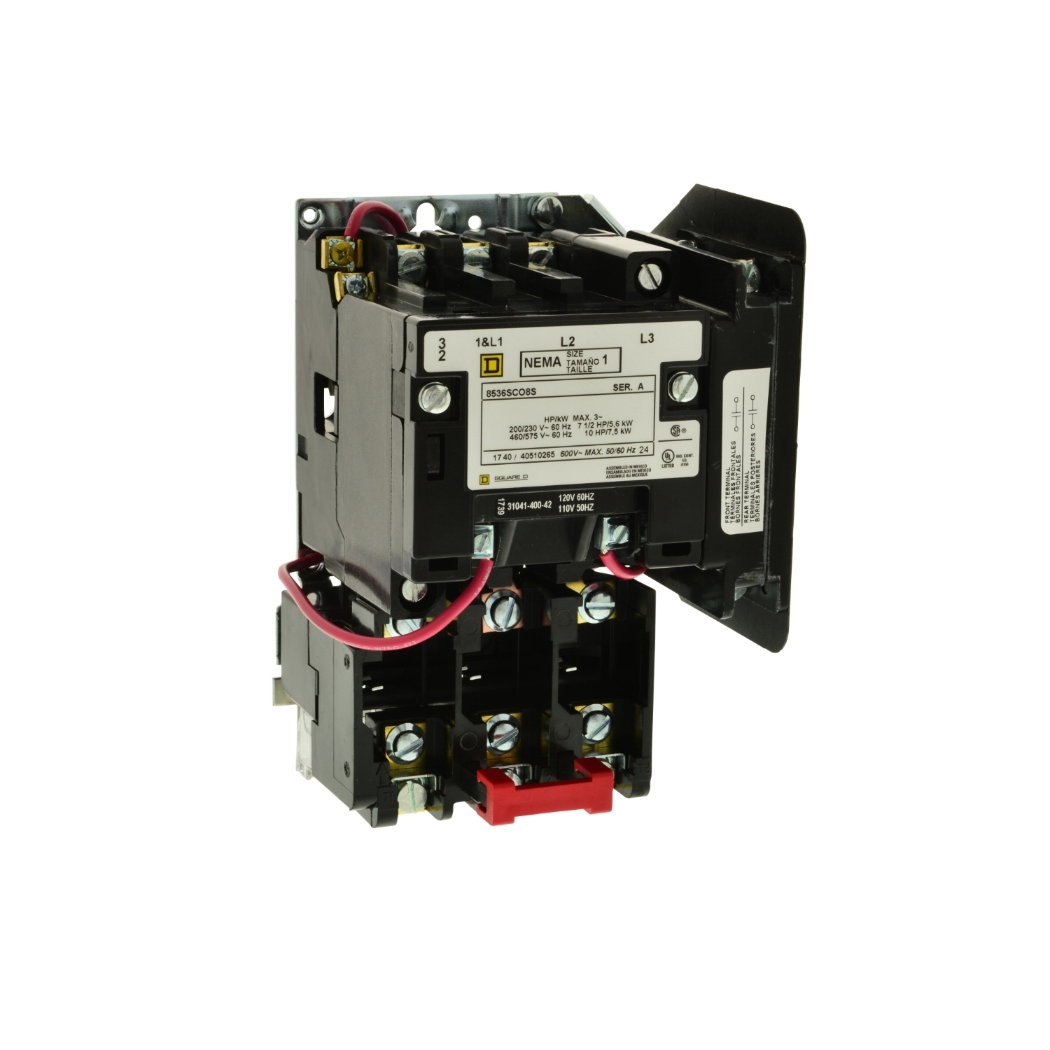 NEMA Motor Starter, Type S, nonreversing, Size 1, extra capacity, melting alloy, 120 VAC coil, open