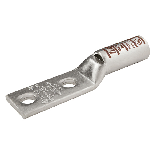 Surecrimp Copper Compression Lug, Conductor Size 2/0, 2 Holes, 3/8in Bolt Size, 1-3/4in Hole Spacing, Long Barrel, Sight Window, Tin Plated, UL, CSA