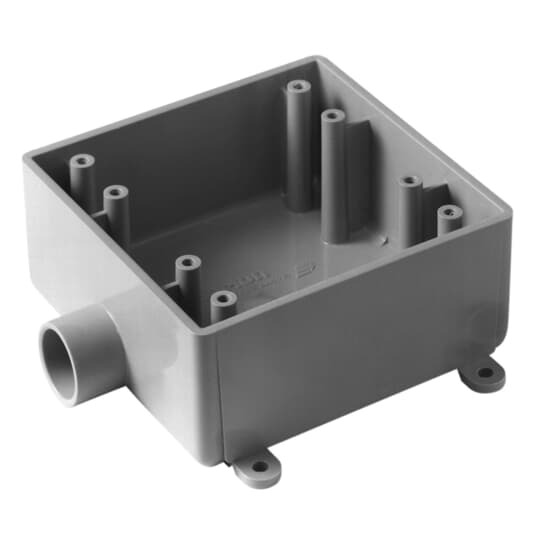 Two Gang 2FSE Box, Volume 32 Cubic Inches, Length 4.620 Inches, Width 4.620 Inches, Depth 1.980 Inches, Conduit Size 3/4 Inch, Material PVC, Color Grey, Pack of 10
