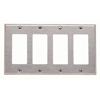 4-Gang Decora/GFCI Device Decora Wallplate, Standard Size, 302 Stainless Steel, Device Mount,     - Stainless Steel