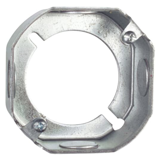 Octagon Box Extension Ring, 3-1/2 Inch Diameter, 1-1/2 Inch Deep, 1/2 Inch Knockouts, Pre-Galvanized Steel
