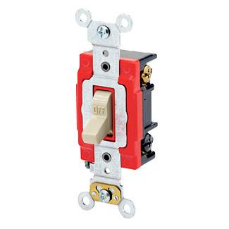 20-Amp, 120/277-Volt, Toggle 3-Way AC Quiet Switch, Extra Heavy Duty Spec Grade, Self Grounding, Back and Side Wired, Ivory