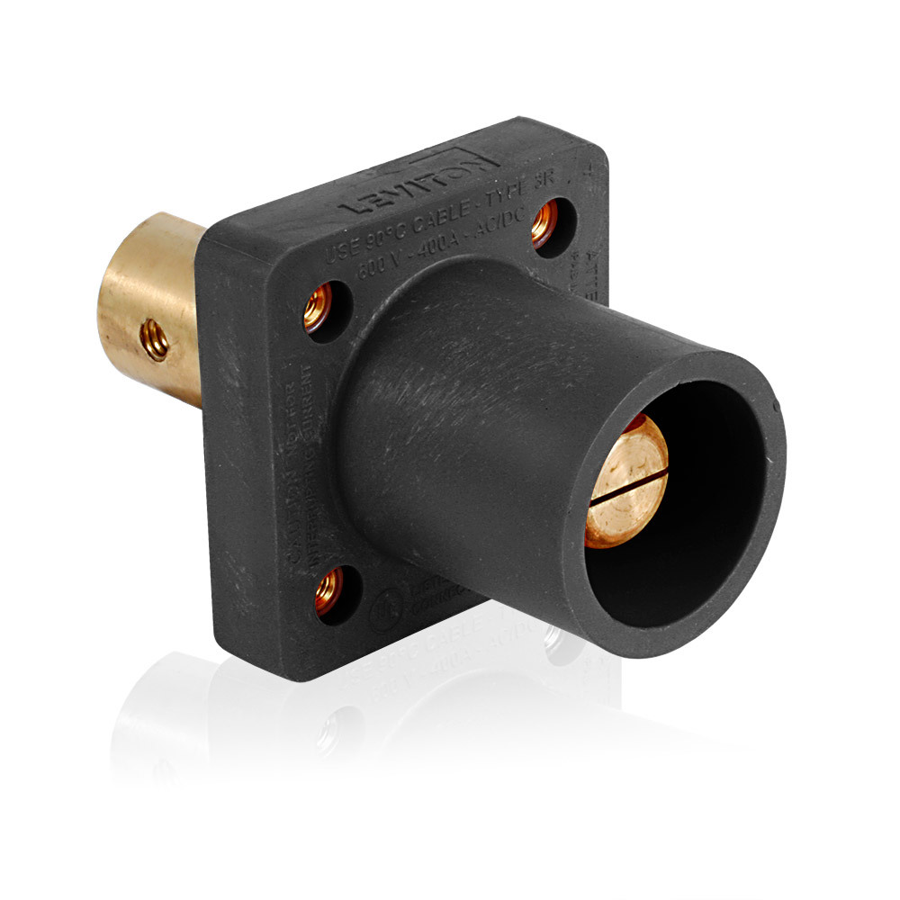 16 Series Single Pole Cam Type Male Panel Mount Receptacle, 90-Degree, Half Round w/ Tapped Hole, Cable-Black