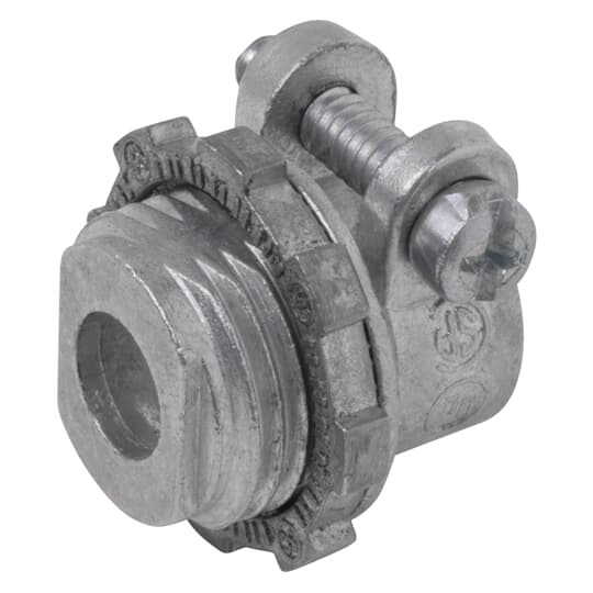 Straight Squeeze Type Connector, Insulated, Conduit Size 3/4 Inch, Length 1-19/32 Inch, Width 1-17/64 Inch, Material Zinc Plated Malleable Iron, For use with Armored Cable/Flexible Metal Conduit