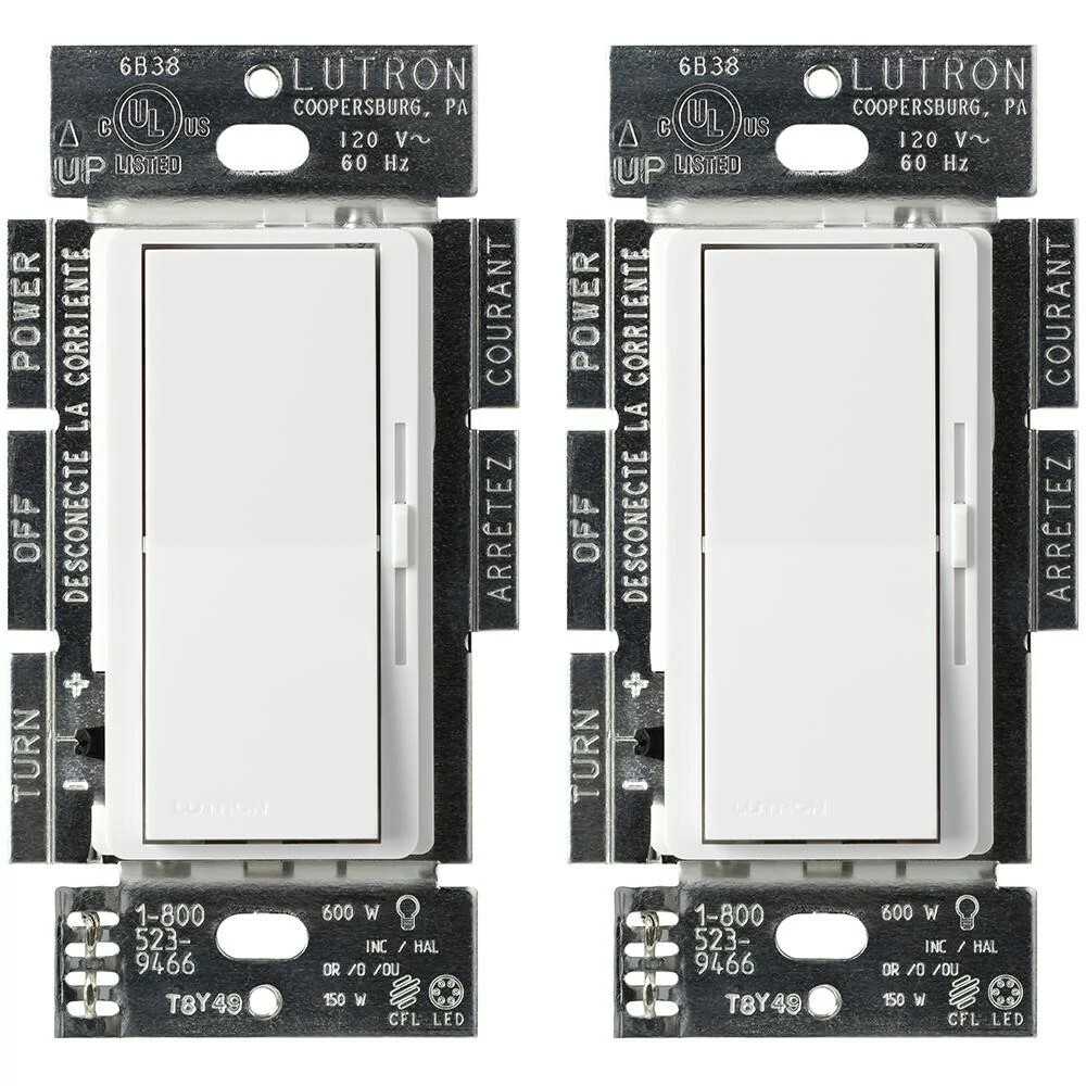 Diva C.L Dimmer - Gloss Finish,  C.L/LED (Screw-based), Incandescent/Halogen, 3-way/single-pole, 150W C.L/LED or 600W inc/hal in white, 2 pack