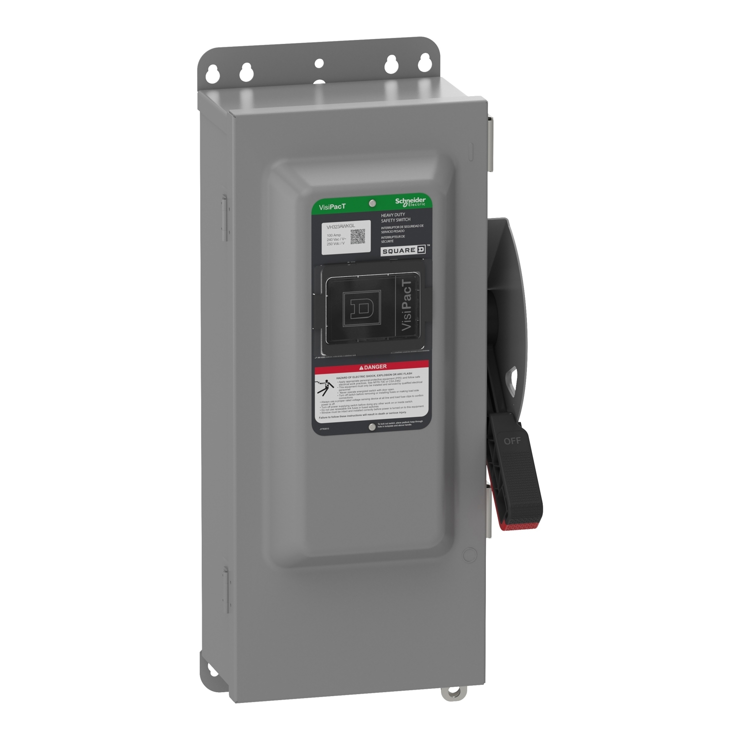 Safety switch, VisiPacT, heavy duty, fused, viewing window, NEMA 12, 240V, 100A, 3 pole, ground lugs