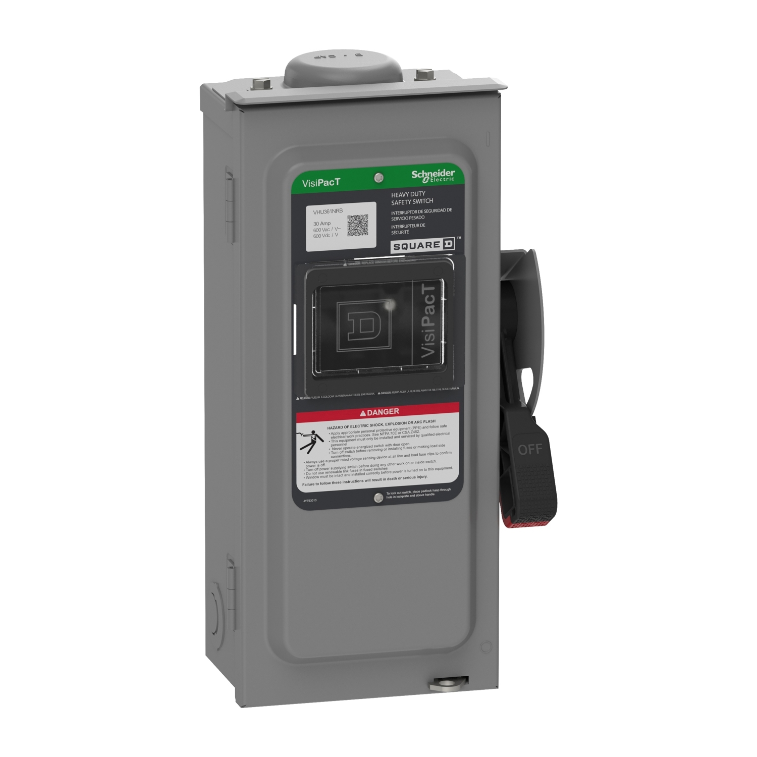 Safety switch, VisiPacT, heavy duty, unfused, viewing window, NEMA 3R, 600V, 30A, 3 pole, neutral installed