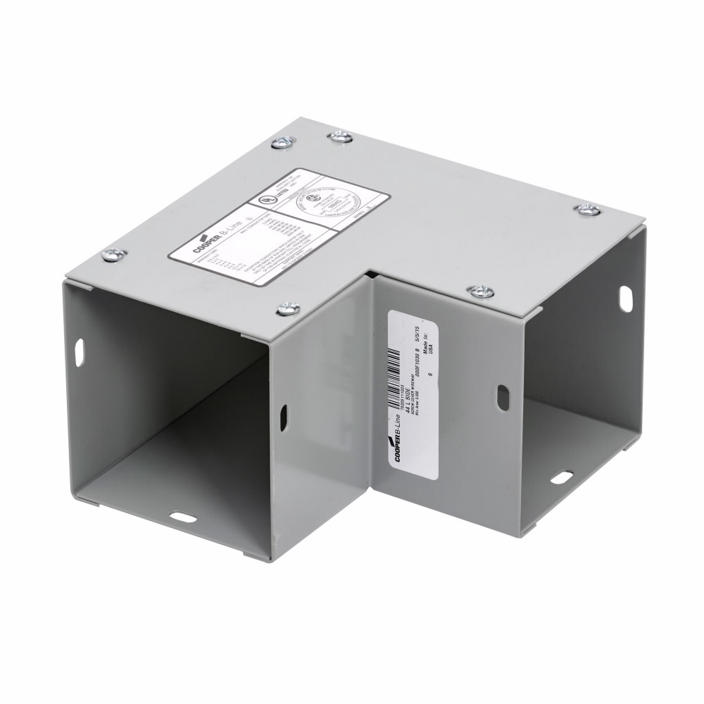 Eaton B-Line series wireway elbow fitting, Lay-in, 90? elbow, side opening, NEMA 1 rated, Galvanized steel, 12" X 12"