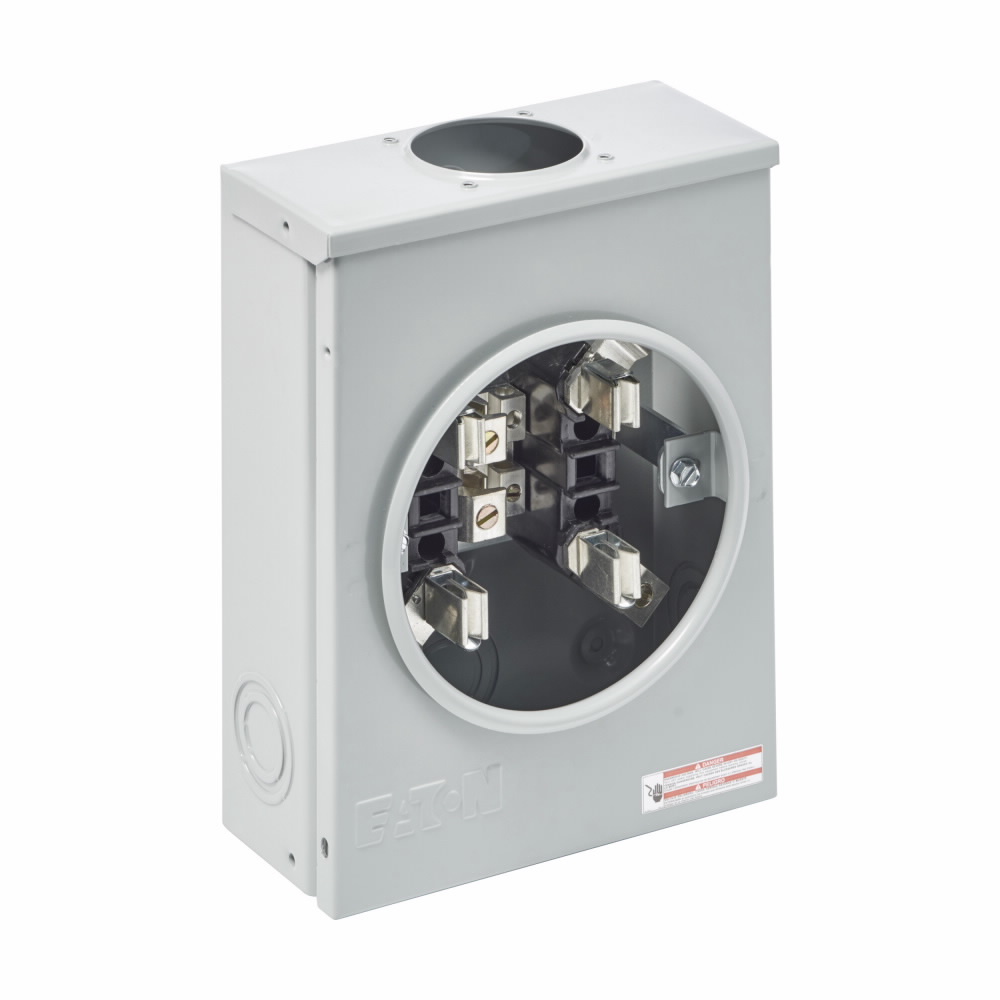 Eaton B-Line series single meter sockets, AW Hub top provision, 100 A, Both, 7 jaws, Ring type, 3, Steel, ANSI 61 paint, Side, 3 poles, 4 wires, #14 - 1/0 line lug size, #14 - 1/0 load lug size, None