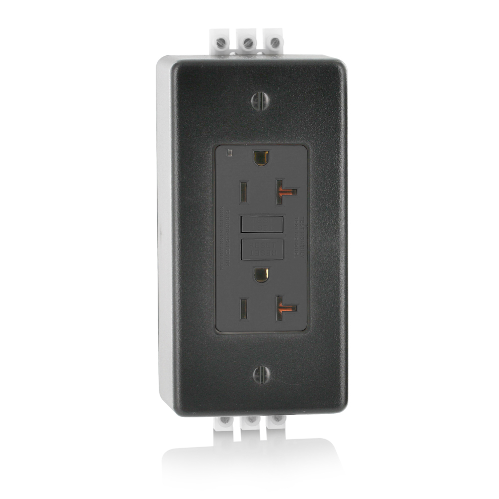Din Rail Self Test GFCI Receptacle 20A-120V Ac Module  20A-120V Ac Feed Thru With Green Led Power Indicator Light. Din-rail Mountable.