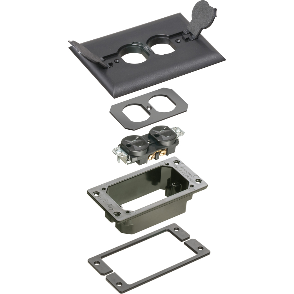 Trim kits for Arlington's Non Metallic concrete floor boxes. Black. Flip Lid