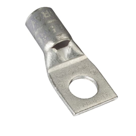 Copper One-Hole Lug, Short Barrel, Max 35kV, 4 Str. Wire, 3/8 Bolt Size, Tin Plated, Die Color Code Gray