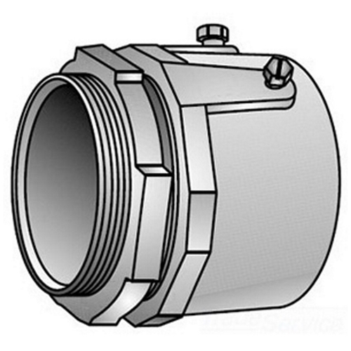 OZ-Gedney Type 28 Rigid Connector, Size: 3-1/2 IN, Connection: Male NPS Hub X Set Screw, Malleable Iron, Finish: Zinc Plated, Dimensions: 4-3/4 IN Maximum Diameter X 2-3/4 IN Length, 1-1/8 IN Thread Length, Third Party Certification: UL File Number E-11853, Applicable Third Party Standards: UL 514B, Federal Specification/CID: A-A-50553, ANSI/NEMA : FB-1, For Threadless Rigid Conduit And IMC