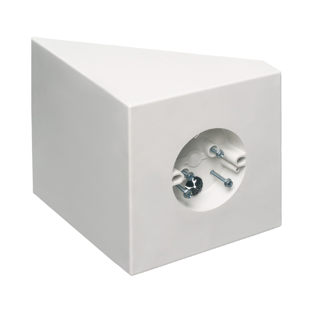 Fan and fixture mounting box for new construction. Fits sloped ceilings up to 45 degrees. 70lb, 200lb fixture. Paintable textured finish. 14.5 cu. in. 8" square mounting surface handles fans with larger canopies.