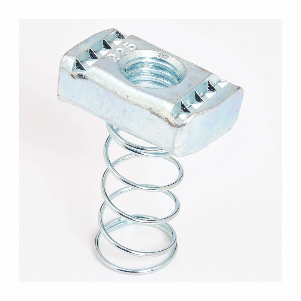 Eaton B-Line series spring nut, 0.85"Hx1.75"Lx1.3750"W, Steel, Electro-plated, 10"-32 bolt size, 250 lbs load rating, 100 lbs load rating