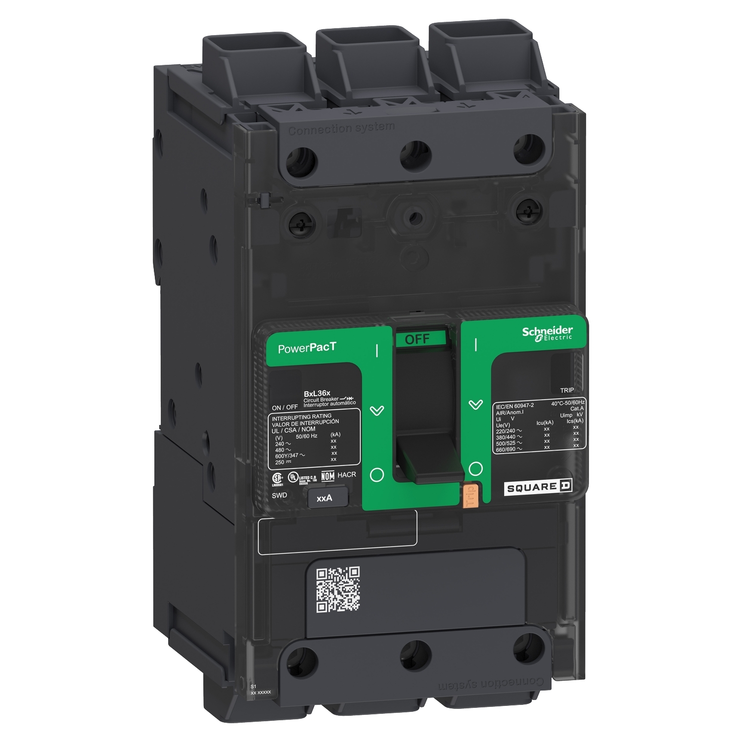 Circuit breaker, PowerPacT B, 80A, 3 pole, 600Y/347VAC, 14kA, lugs, thermal magnetic, 80%