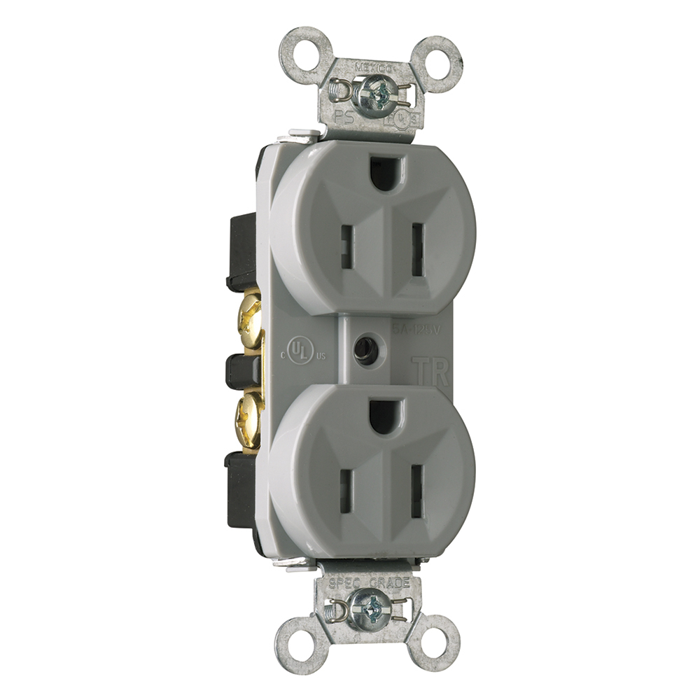 Tamper-Resistant Hard Use Spec Grade Duplex Receptacle Back and, Side Wire 15amp 125volt Gray