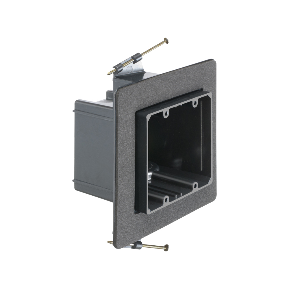 Versatile non conductive outlet box for new construction, two gang screw on. 42 cu inches.