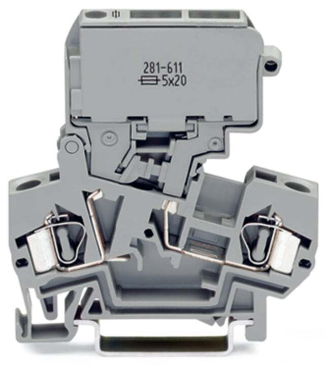 2-conductor fuse terminal block; with pivoting fuse holder; for 5 x 20 mm miniature metric fuse; without blown fuse indication; for DIN-rail 35 x 15 and 35 x 7.5; 4 mm; CAGE CLAMP; 4,00 mm; gray