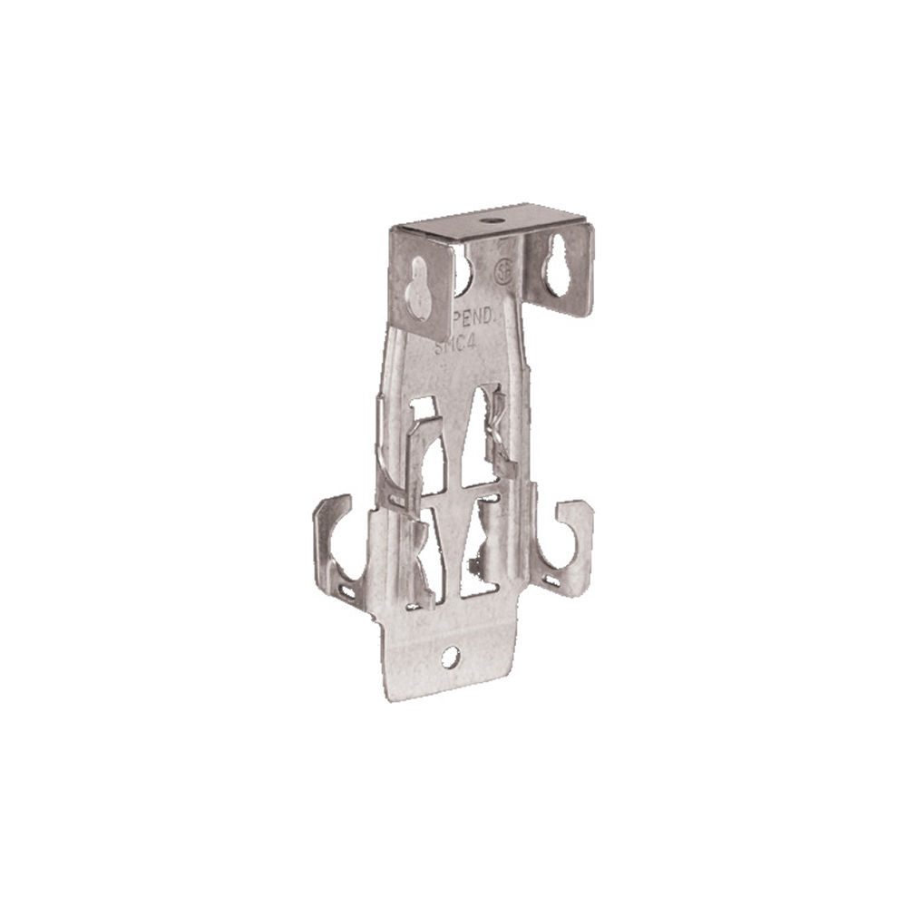 Steel cable hanger that holds and supports a wide range of cable sizes. Mounts to many different surfaces and supports up to 4 cables. Can be ganged for straight or perpindicular runs. Mounts to flat surface.