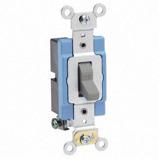 15 Amp, 120/277 Volt, Toggle Single-Pole AC Quiet Switch, Extra Heavy Duty Grade, Self Grounding, Gray