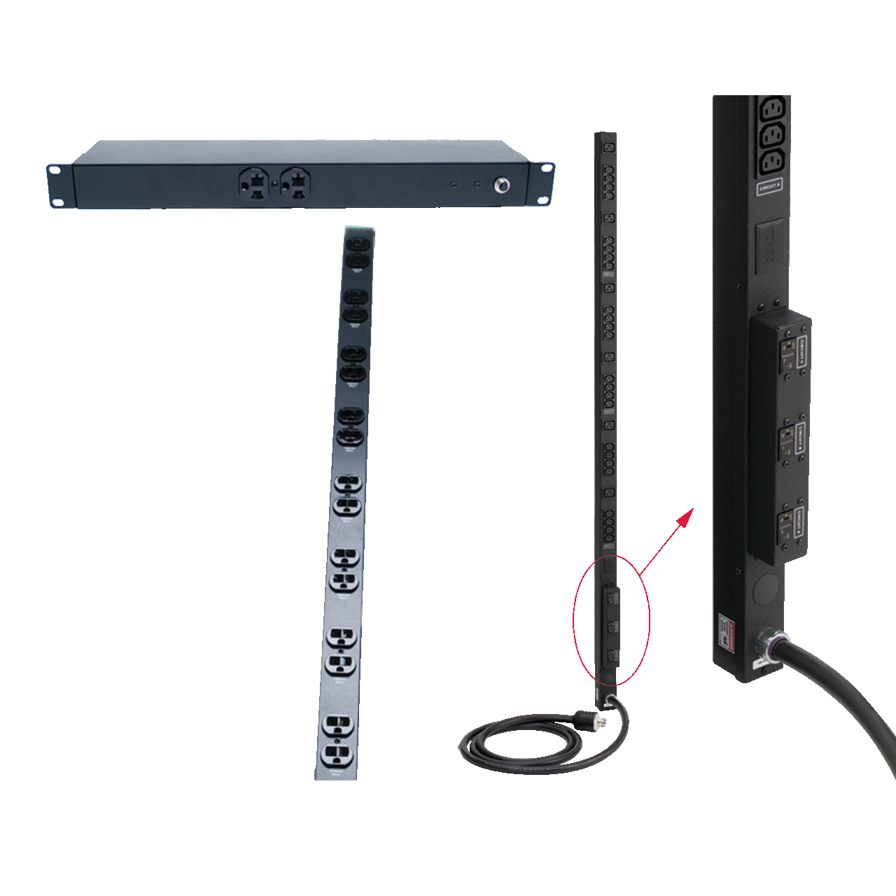 Rack- and Panel-Mount PDU, 19in length, Black, Steel, 10 Rec, 20A