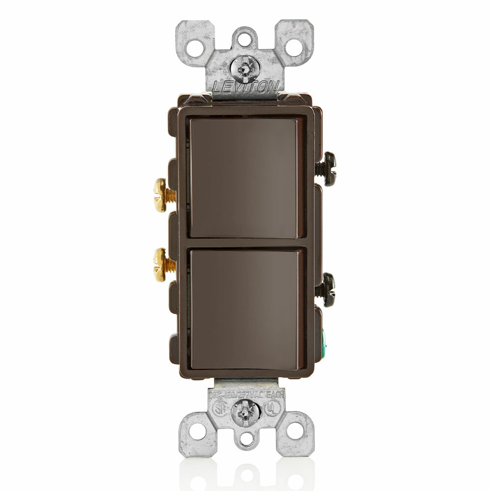 New Rocker Style Combination Decora Switch. Two 20A-120A/277A AC Single Pole Switches. Premium Spec Grade,  Brown.