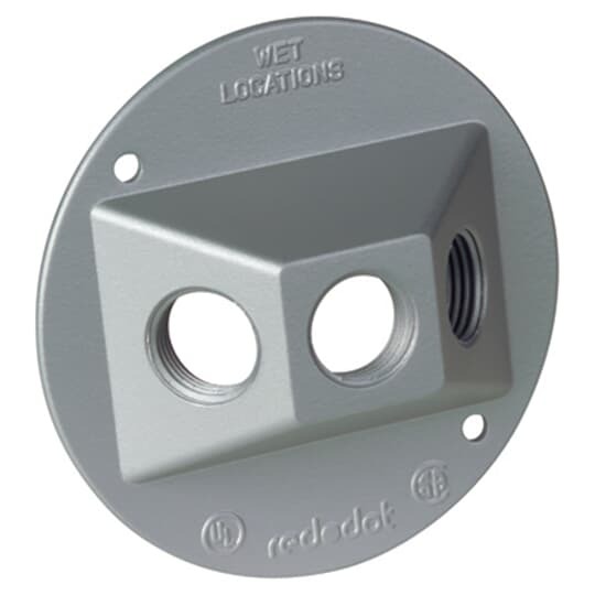 Round Standard Lampholder Cover, Diameter 4-1/8 Inches, Hub Size 1/2 Inch, Silver, Aluminum, Three Tapped Holes, with Gasket, Screws, and Plugs, Pack of 15