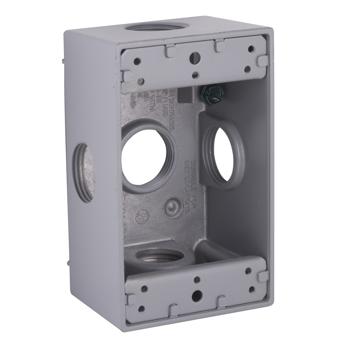 1G WP BOX (5)3/4 IN OUTLETS W/SIDE HOLES GRAY