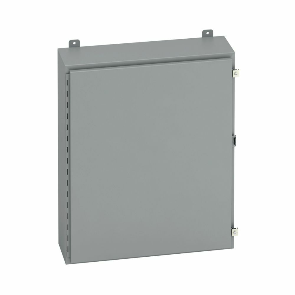 Eaton B-Line series wall mounted panel enclosure, 24" height, 16" length, 24" width, NEMA 12, Hinged cover, 12 enclosure, Wall mount, Medium single door, External mounting feet, Carbon steel, Seamless poured in-place gasket