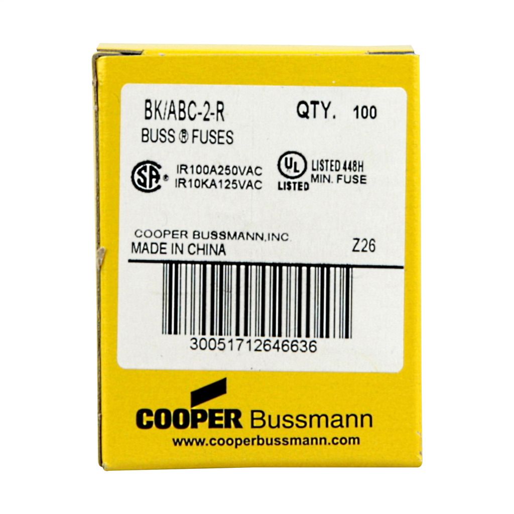 Eaton ABC series Fast-acting fuse 2A, 250 Vac, 125 Vdc, 32 Vac (self certified), BK-ABC-2-R