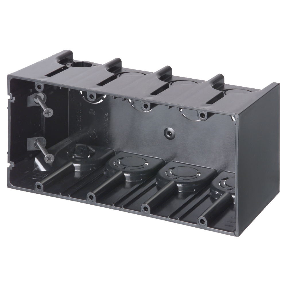 One Box Non-Metallic outlet boxes. Four Gang. Vertical. Fast and easy to install.