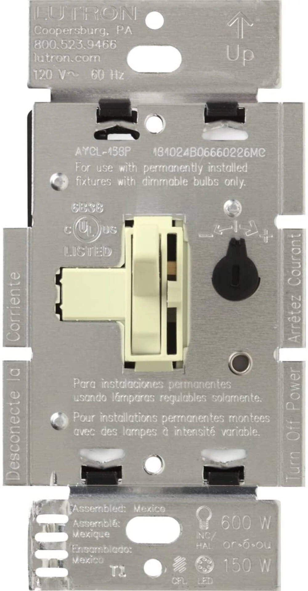 Ariadni LED+ Dimmer, LED, Incandescent/Halogen, 3-way/single-pole, 150W LED or 600W inc/hal in almond