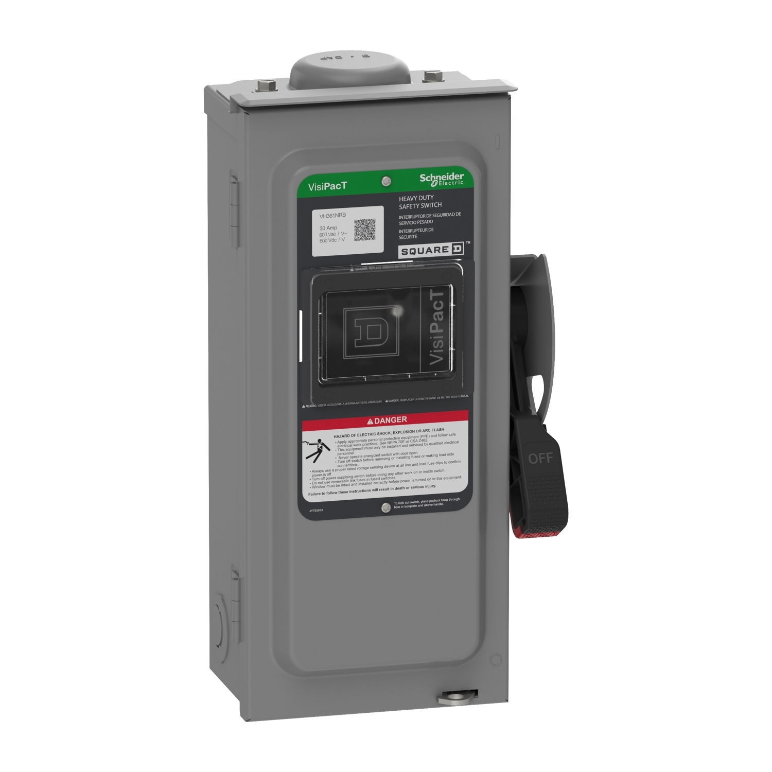 Safety switch, VisiPacT, heavy duty, fused, viewing window, NEMA 3R, 600V, 30A, 3 pole, neutral installed