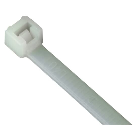 Cable Tie, Natural Polyamide (Nylon 6.6) for Temperatures up to 85 Degrees Celsius (185 F) for Indoor Applications, Length of 381mm (15 Inches), Width of 7.7mm (0.3 Inch), Thickness of 1.8mm (0.07 Inch), Tensile Strength Rating of 534 Newtons (120 Pounds)
