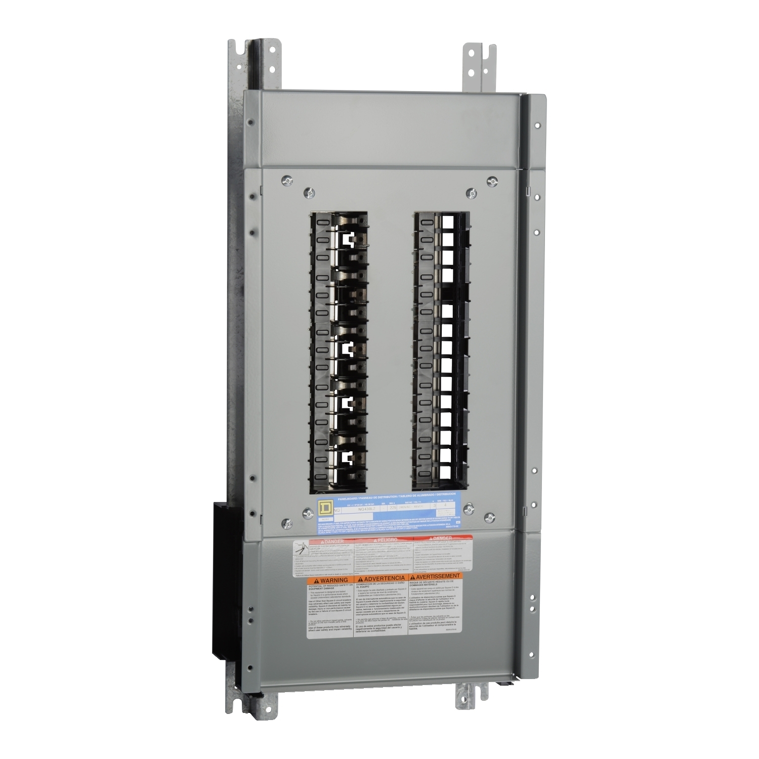 Panelboard interior, NQ, main lugs, 600A, Cu bus, 30 pole spaces, 3 phase, 4 wire, 240VAC, 48VDC