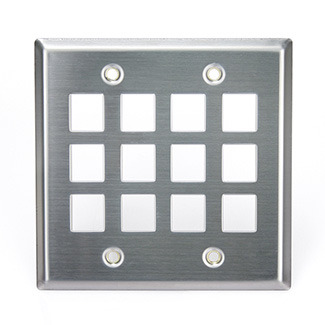 QuickPort Wallplate, Dual Gang, 12-Port, Stainless Steel