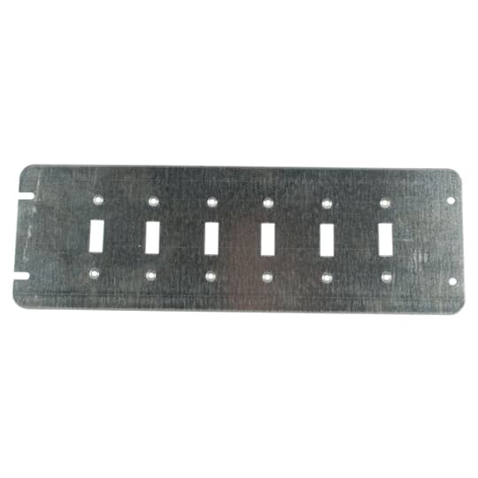 Six Gang Box Cover, 14-1/4 Inches Long x 4-11/16 Inches Wide, Galvanized Steel, For use with Six Toggle Switches