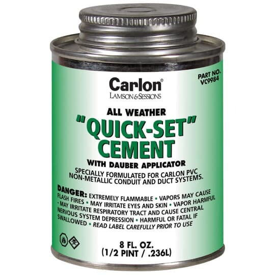 Pint size all weather quickset clear cement with dauber applicator.
